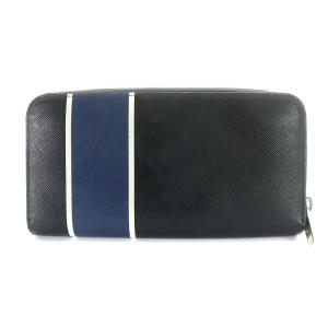 PRADA 長財布 三角プレート ラウンドファスナー レザー 黒 ブラック 紺 ネイビー 2ML034 OH