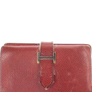 HERMES ベアン コンパクト 二つ折り財布 レザー 赤 レッド 刻印H
