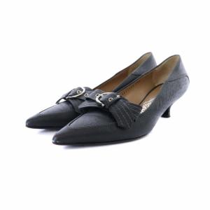 パンプス ヒール ポインテッドトゥ レザー ベルトデザイン 4.5 22cm 黒 ブラック