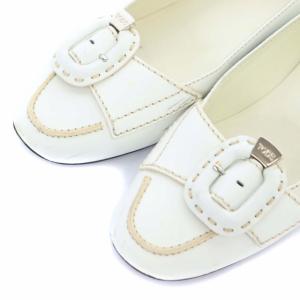TOD'S パンプス ローヒール  ラウンドトゥ ベルトデザイン レザー 34 21cm 白 ホワイト