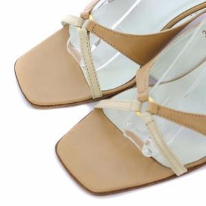 TOD'S サンダル ヒール ストラップ レザー 34 21cm 茶 ライトブラウン ベージュ 水色 ライトブルー