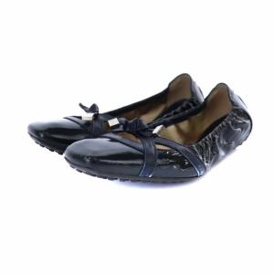 TOD'S バレエシューズ スクエアトゥ リボンデザイン 34.5 21.5cm 黒 ブラック