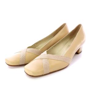 BOUTIQUE パンプス ハイヒール スクエアトゥ グログランテープ レザー 5B 22.5cm ベージュ