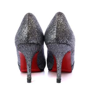 Christian Louboutin パンプス ピンヒール オープントゥ グリッター レザー 35 22cm シルバー色