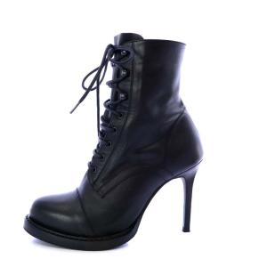 ANN DEMEULEMEESTER ブーツ ショート ピンヒール レースアップ レザー 36 ブラック