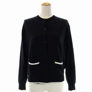 ウールバイカラーニット アンサンブル カーディガン カットソー 長袖 クルーネック M 黒 白 ブラック ホワイト