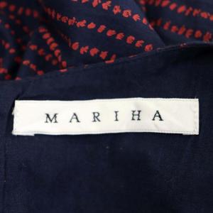 MARIHA ストライプワンピース フレア ノースリーブ ロング ギャザー コットン リボン付き 紺 ネイビー 赤 レッド