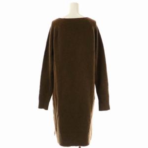 Theory ニット ワンピース 長袖 ストレート 膝丈 クルーネック S 茶 ブラウン