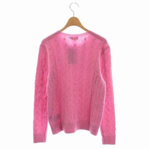 POLO RALPH LAUREN ケーブルニット セーター 長袖 クルーネック プルオーバー ロゴ刺繍 ウール カシミヤ混 M ピンク