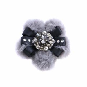 22AW フェイクファーフラワー ブローチ 灰 グレー W5V22-839-07