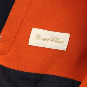 Grace Class トリアセ配色ワンピース ロング フレア ノースリーブ 38 紺 ネイビー オレンジ色