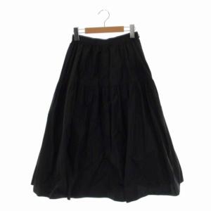 22SS タフタティアードスカート ロング フレア ギャザー 36 黒 ブラック ブルーグレー