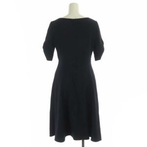 ANAYI Vネックフレアワンピース 半袖 ギャザースリーブ 膝丈 36 紺 ネイビー