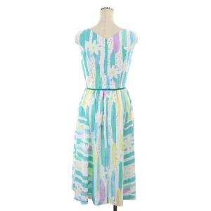 Chesty マーガレット ワンピース ノースリーブ フレア ロング 花モチーフ Vネック 0 緑 グリーン マルチカラー