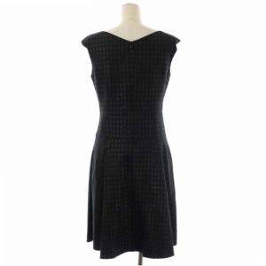 ANAYI ノースリーブフレアワンピース ラメ 膝丈 千鳥格子 ラウンドネック バックV 38 黒 ブラック