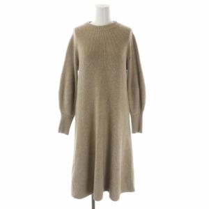 21SS ラクーンウールカタアゼパフスリーブワンピース ミディ丈 ひざ丈 38 ベーシュ
