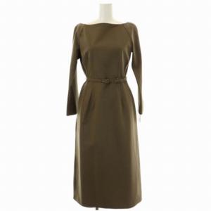 オフショル風Iラインワンピース ロング 七分袖 36 カーキ
