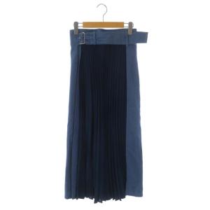 デニムプリーツスカート ロング フレア 36 ライトブルー ブルーグリーン