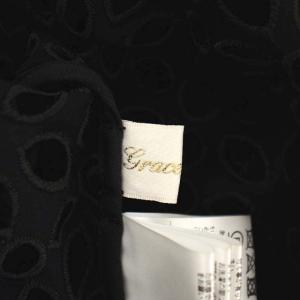 Grace Class カットワークワンピース 五分袖 フレア ロング 比翼仕立て ノーカラー ベルトリボン 36 黒 ブラック