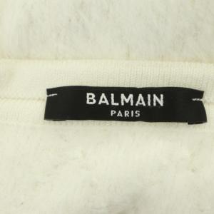 BALMAIN ファーノースリーブワンピース ニット タイト ロング ボートネック 38 ホワイト