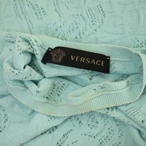 VERSACE ニット カットソー 長袖 プルオーバー レース編み クルーネック 40 水色 ライトブルー