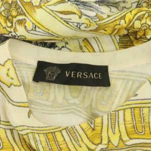 VERSACE ニットノースリーブトップス カットソー 総柄 クルーネック プルオーバー シルク 38 アイボリー マルチカラー