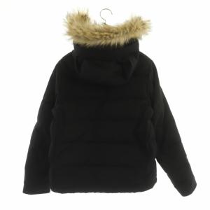 DANTON ショートダウンジャケット ジップアップ フード付き フェイクファー S ブラック