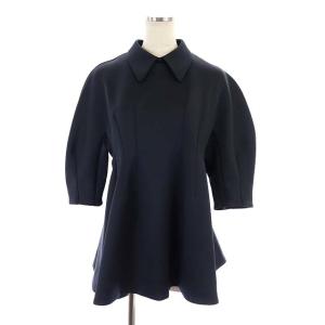 CELFORD 22SS セットアップ 上下 ポンチ ブラウス 七分袖 裾フレア テーパードパンツ センタープレス イージー 36 紺 ネイビー