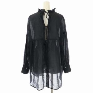 ESTNATION 21SS スリーブボリューム2WAYブラウス 長袖 プルオーバー バックオープン リボン フリルネック 38 紺 ネイビー