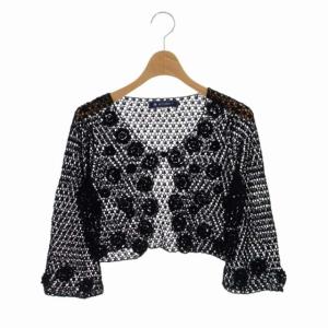 かぎ編みボレロ カーディガン ニット 長袖 ショート丈 パール装飾 38 黒 ブラック