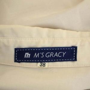 M'S GRACY バルーン袖フラワーシャツフレアワンピース ロング タック 刺繍 半袖 38 イエローベージュ