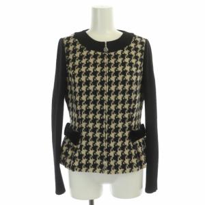 M'S GRACY セットアップ 上下 千鳥格子 ジャケット ノーカラー 台形スカート ひざ丈 38 黒 ブラック ベーシュ