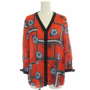 ANAYI フラワー セットアップ 上下 ブラウス 前開き 七分袖 総柄 フレアスカート ロング 38 レッド マルチカラー