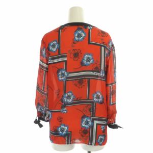 ANAYI フラワー セットアップ 上下 ブラウス 前開き 七分袖 総柄 フレアスカート ロング 38 レッド マルチカラー