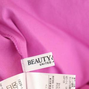 BEAUTY&YOUTH UNITED ARROWS 22年製 ティアードミドルワンピース 半袖 ボリュームスリーブ フレア フィッシュテール 膝丈 クルーネック ピンク