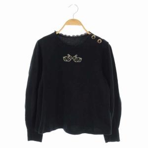カットソー 長袖 プルオーバー レース 刺繍 クルーネック M 黒 ブラック