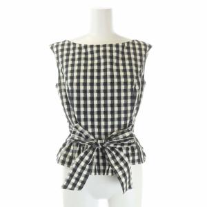 TOCCA セットアップ 上下 カットソー フレアスカート ノースリーブ ひざ丈 ギャザー ギンガムチェック 0 黒 ブラック グレー