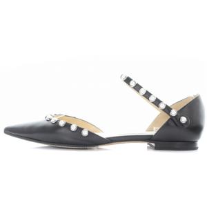JIMMY CHOO パンプス ストラップ レザー パールフラット ポインテッドトゥ 37 ブラック