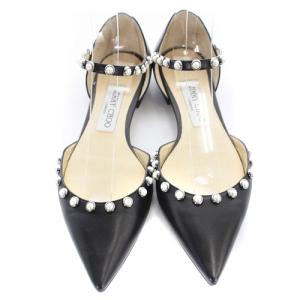 JIMMY CHOO パンプス ストラップ レザー パールフラット ポインテッドトゥ 37 ブラック