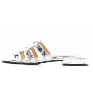 Sergio Rossi サンダル ミュール ラメ型押し レザー 35.5 22.5-23cm シルバー色