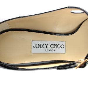 JIMMY CHOO WILBUR  パンプス スクエアトゥ パテントレザー ストラップ 38 25cm 黒 ブラック