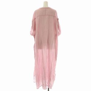 Spick&Span ワッシャーマキシボリューム ワンピース シャツワンピース ロング ストライプ 半袖 38 ピンク