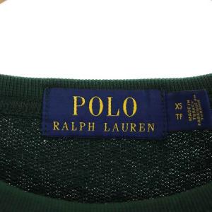 POLO RALPH LAUREN フロントミニロゴトレーナー スウェット プルオーバー 長袖 XS 緑 グリーン オフホワイト