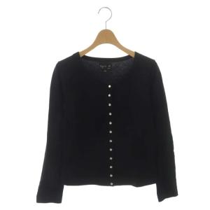 プレッションカーディガン 長袖 クルーネック コットン T2 黒 ブラック