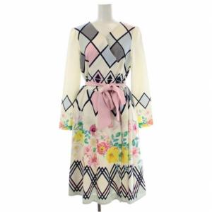 カシュクール 花柄 ワンピース ひざ丈 ミディ丈 長袖 0 マルチカラー