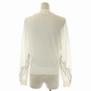 LANVIN en Bleu レースカーディガン ニット 長袖 クルーネック 38 オフホワイト グレージュ