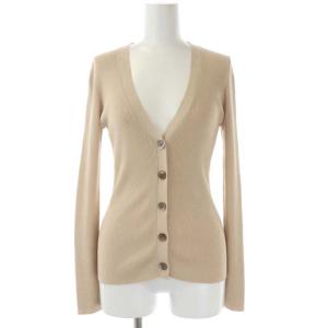 リブ ニットカーディガン Vネック 長袖 シルク ベージュ