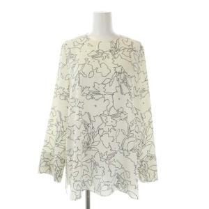 UNITED ARROWS セットアップ 上下 プリント ブラウス 長袖 クルーネック フレアスカート ロング タック 36 38 アイボリー 黒 ブラック