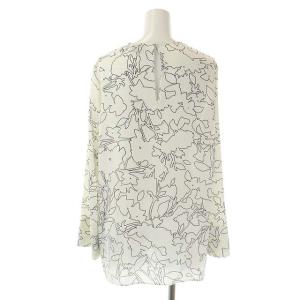 UNITED ARROWS セットアップ 上下 プリント ブラウス 長袖 クルーネック フレアスカート ロング タック 36 38 アイボリー 黒 ブラック