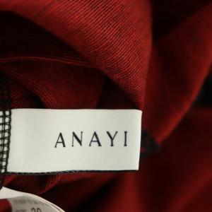 ANAYI 18AW フロッキーチェックフレアワンピース ロング ミモレ丈 七分袖 ベルト付き 38 赤 黒 レッド ブラック